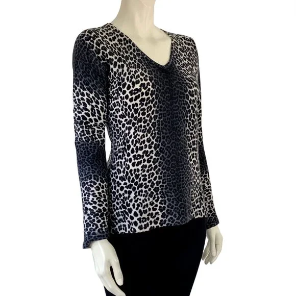 Saks Fifth Avenue Neutral Leopard Cashmere Pullover Knit Sweater - Size M